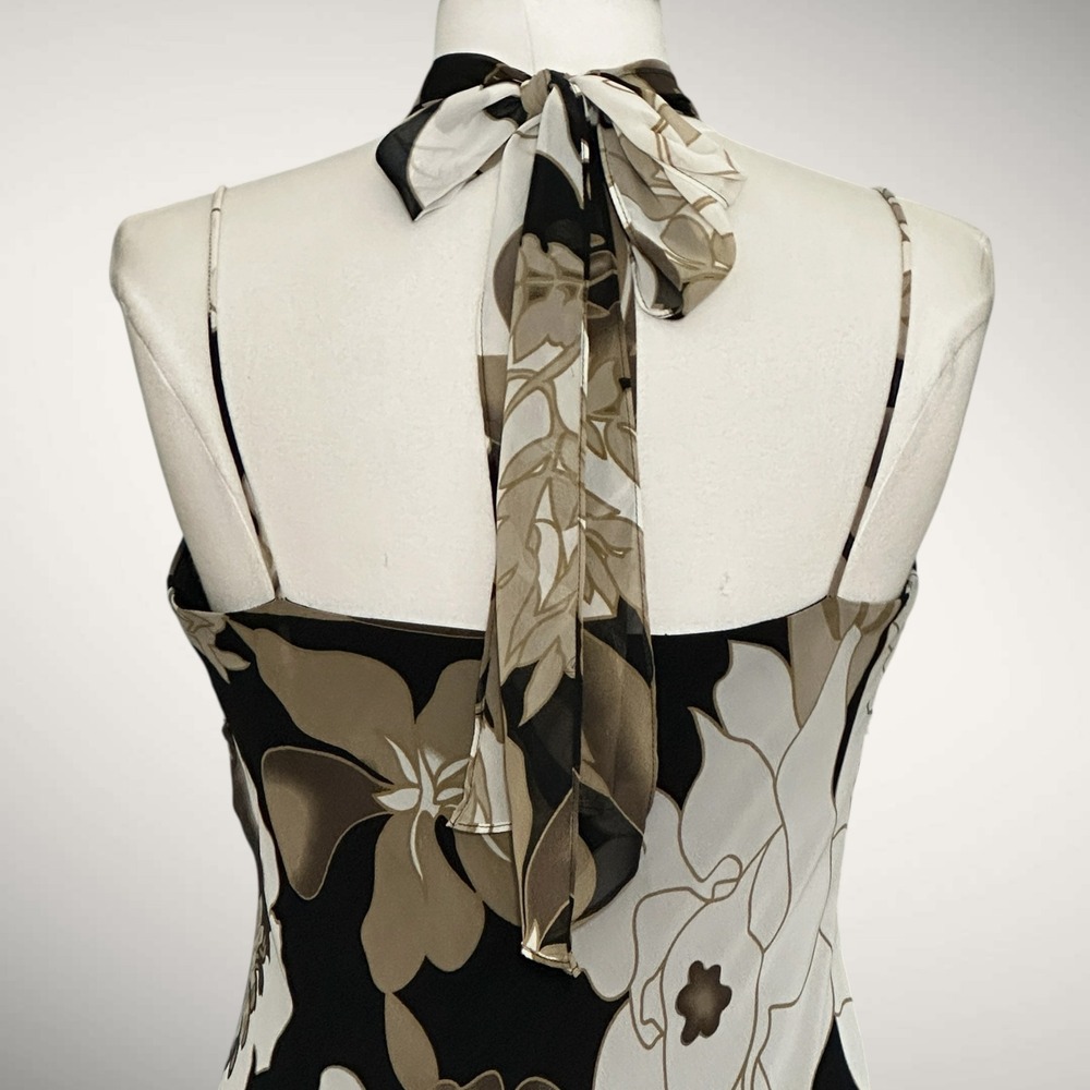 VTG Y2K Women Dress 12 Brown Floral Halter Beaded Handkercheif Hem Forrest Fairy - Picture 6 of 15